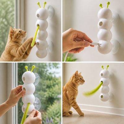 Motion-Activated Feather Tail Cat Toy (Suction Mount)