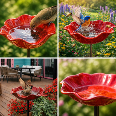 Pollinator-Friendly Flower-Shaped Handcrafted Metal Bird Bath