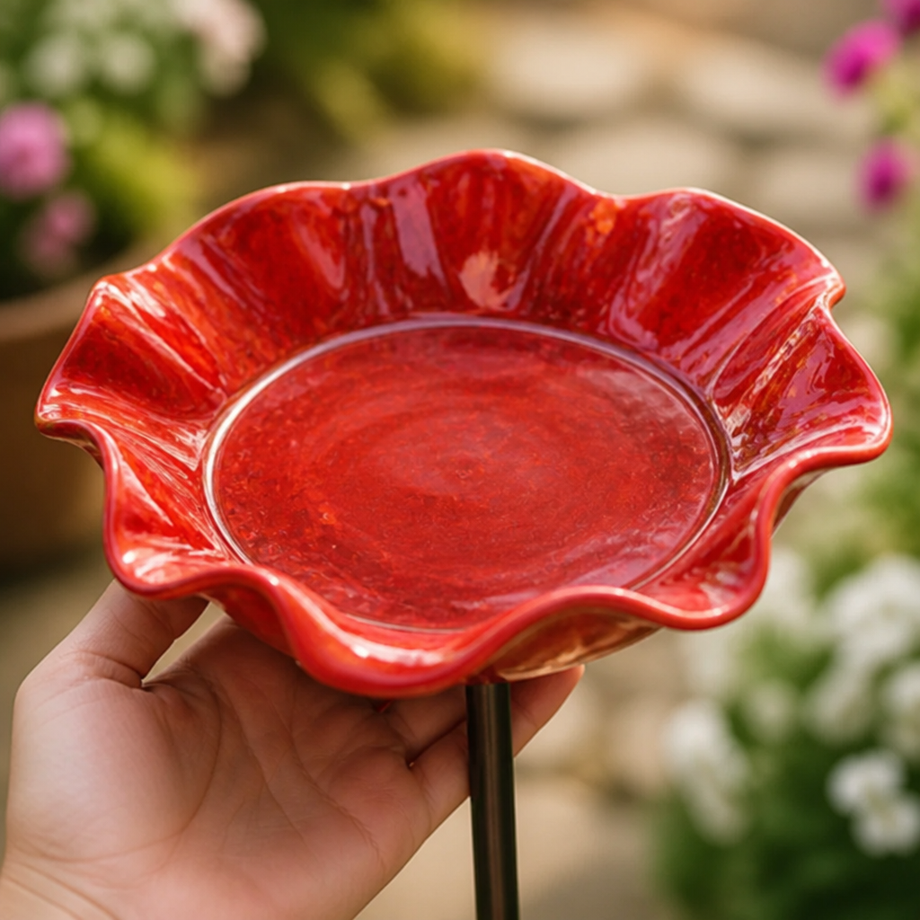 Pollinator-Friendly Flower-Shaped Handcrafted Metal Bird Bath