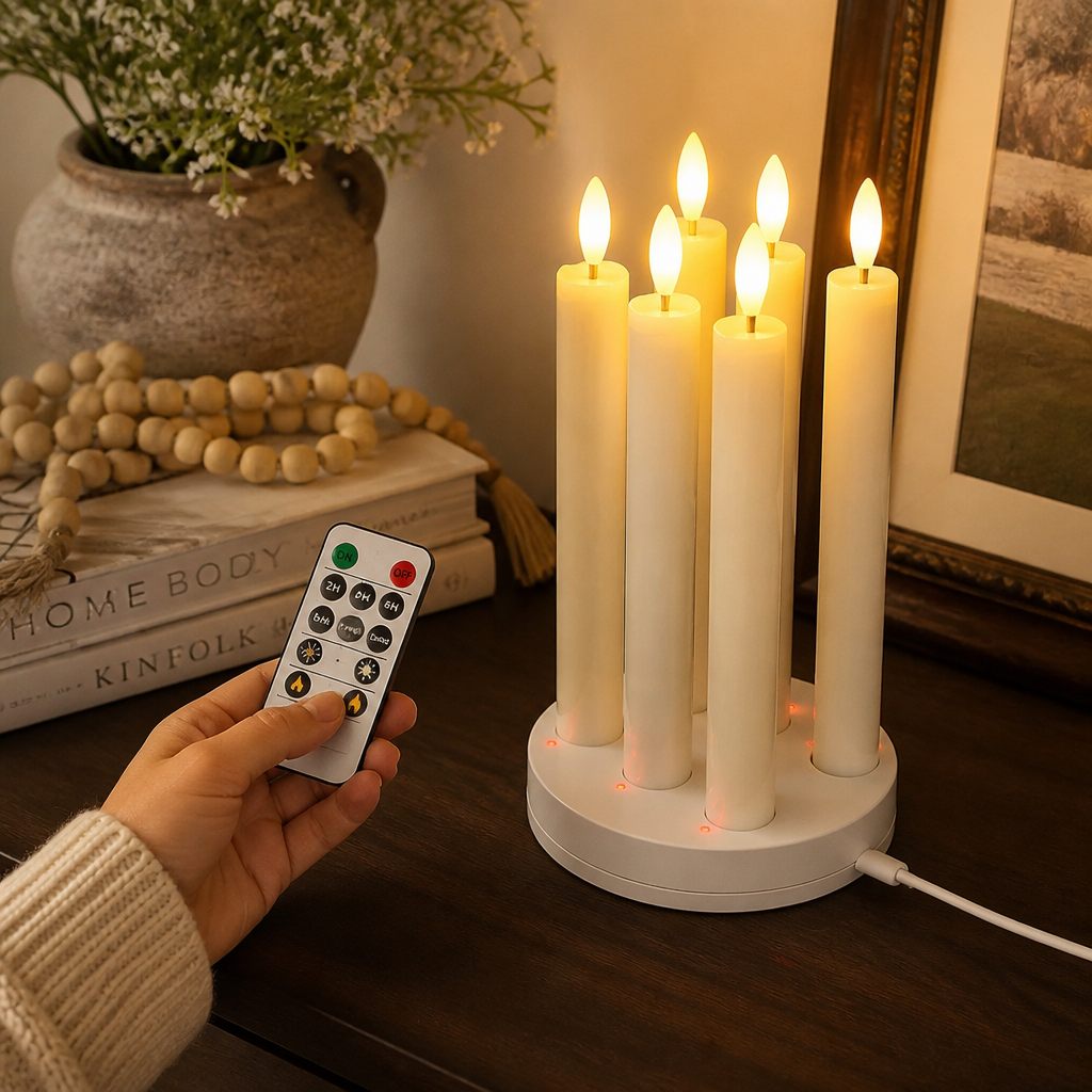 Rechargeable Remote-Controlled Real-Wax Taper Candles (Set of 6)
