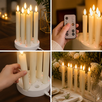 Rechargeable Remote-Controlled Real-Wax Taper Candles (Set of 6)