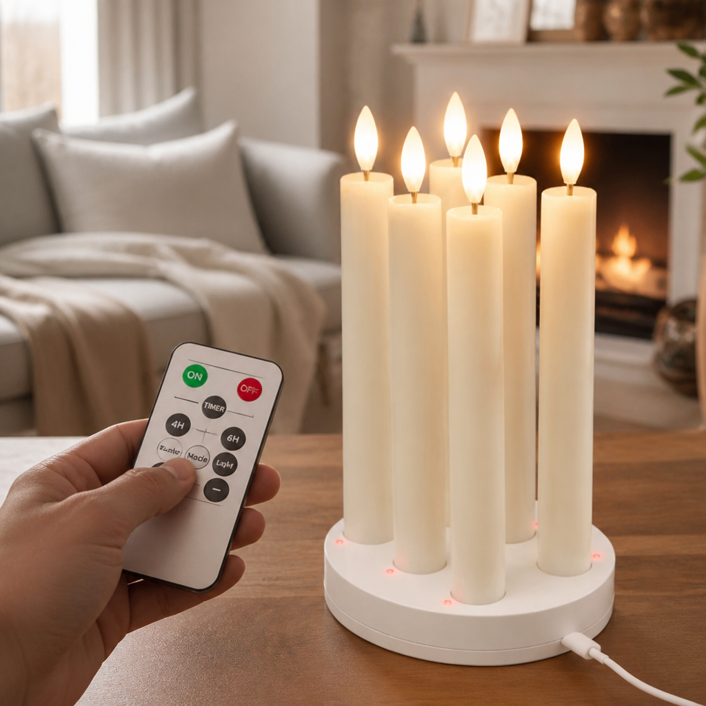 Rechargeable Remote-Controlled Real-Wax Taper Candles (Set of 6)