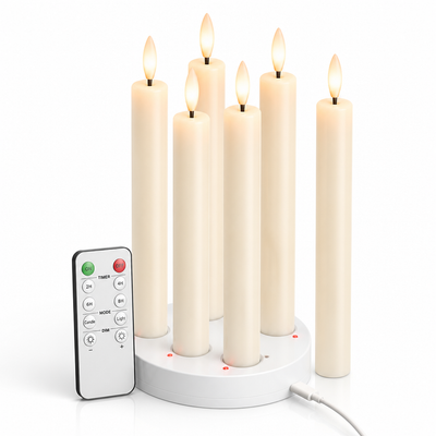 Rechargeable Remote-Controlled Real-Wax Taper Candles (Set of 6)