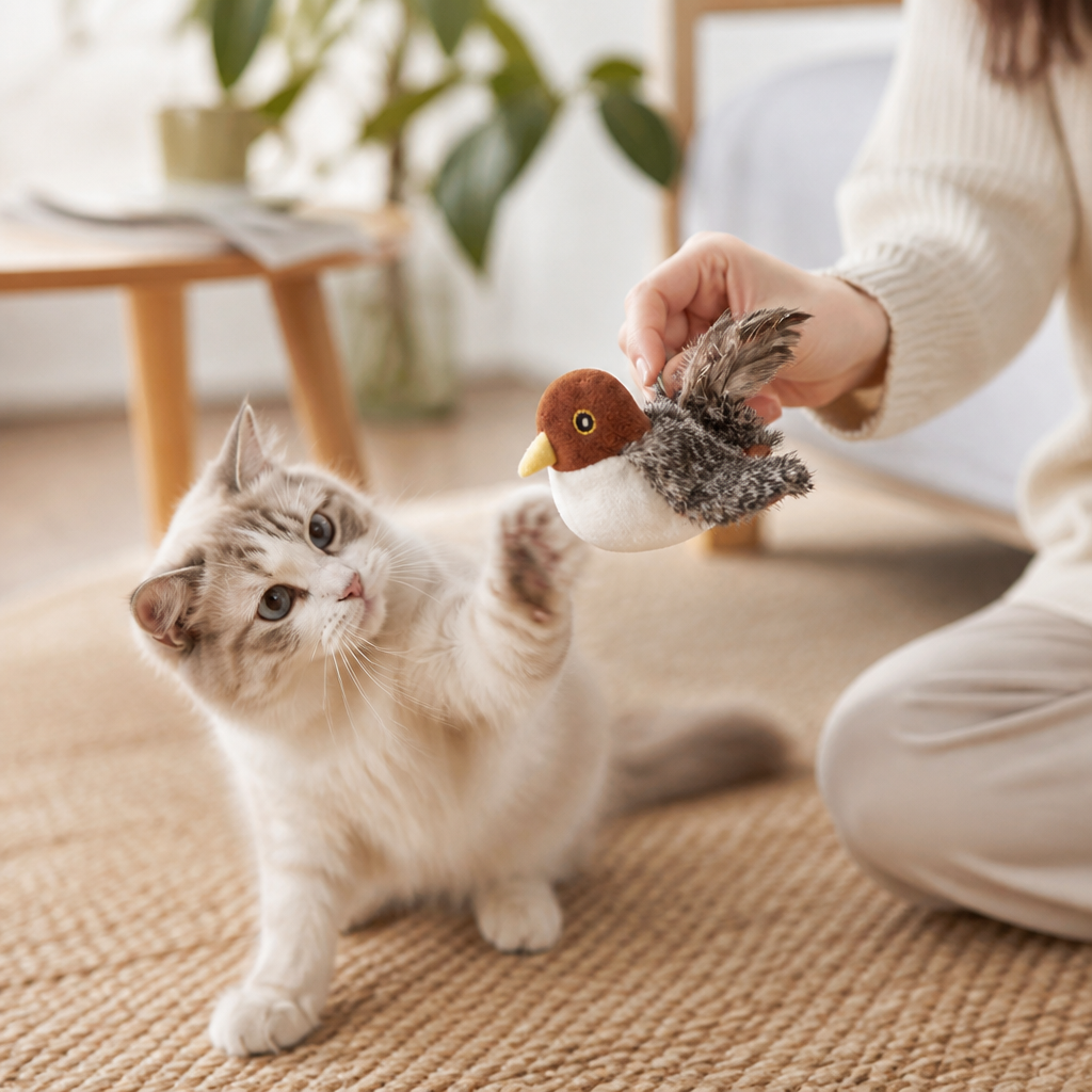 Rechargeable Touch-Activated Fluttering & Chirping Cat Toy