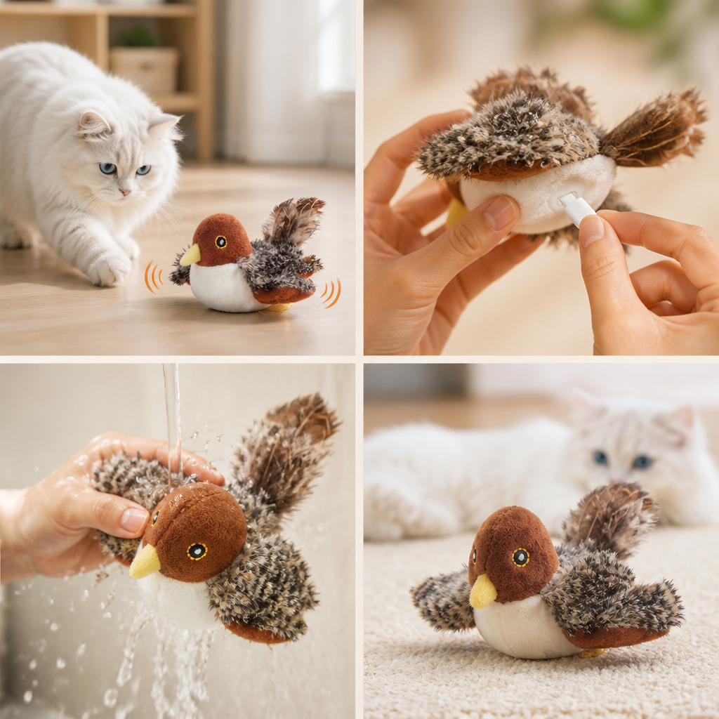 Rechargeable Touch-Activated Fluttering & Chirping Cat Toy
