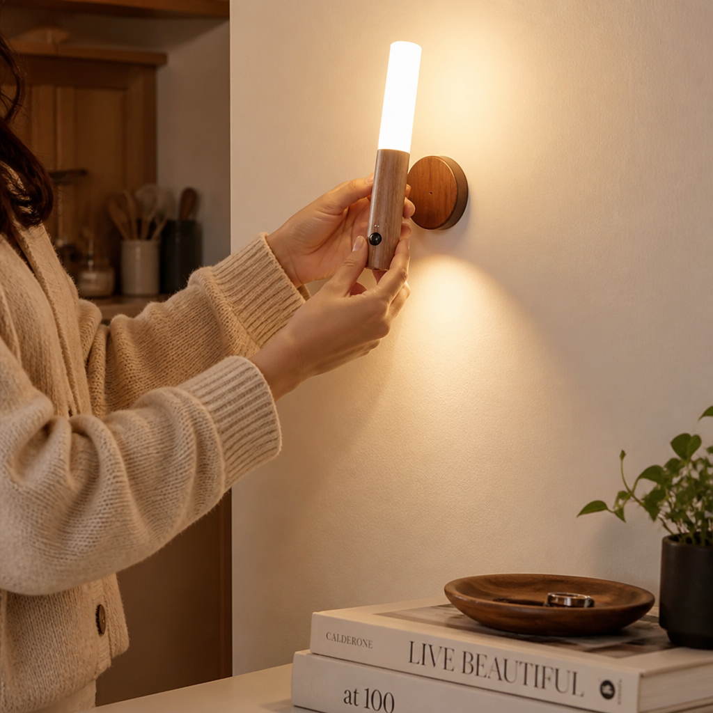 Rechargeable Wooden Motion Sensor Wall Lamp (Magnetic Base)