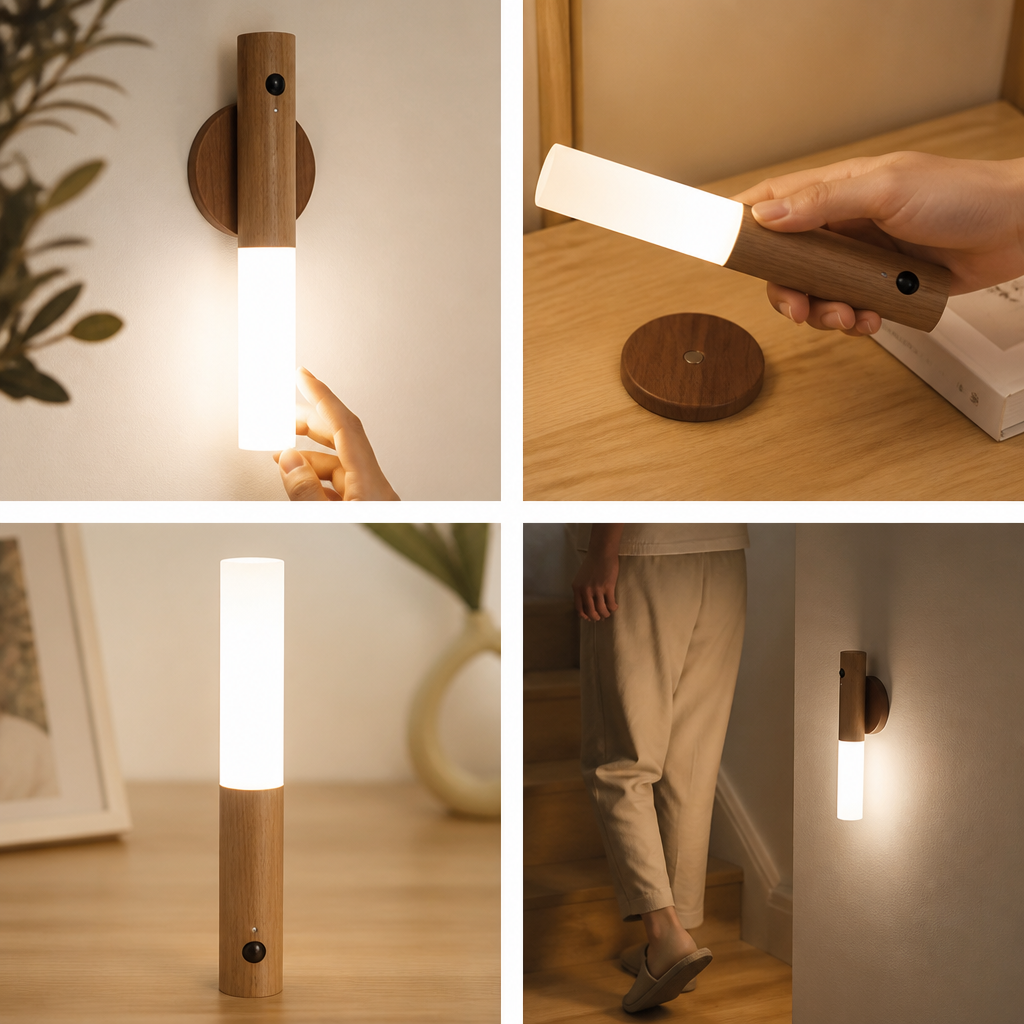 Rechargeable Wooden Motion Sensor Wall Lamp (Magnetic Base)