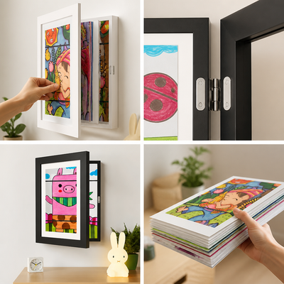 Rotating Magnetic Kids Art Frame (Holds 150 Drawings)