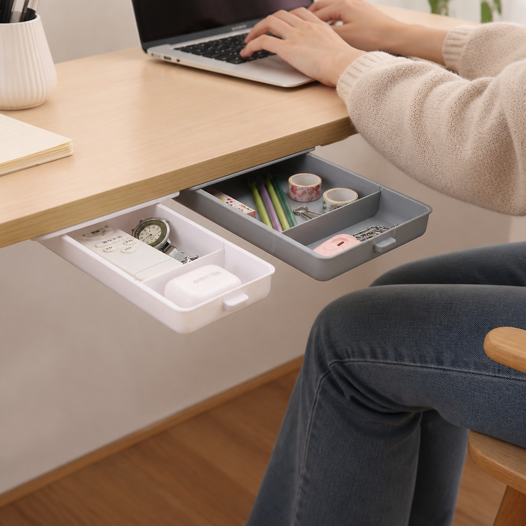 Slim Peel-And-Stick Under-Desk Storage Drawer (Set of 2)