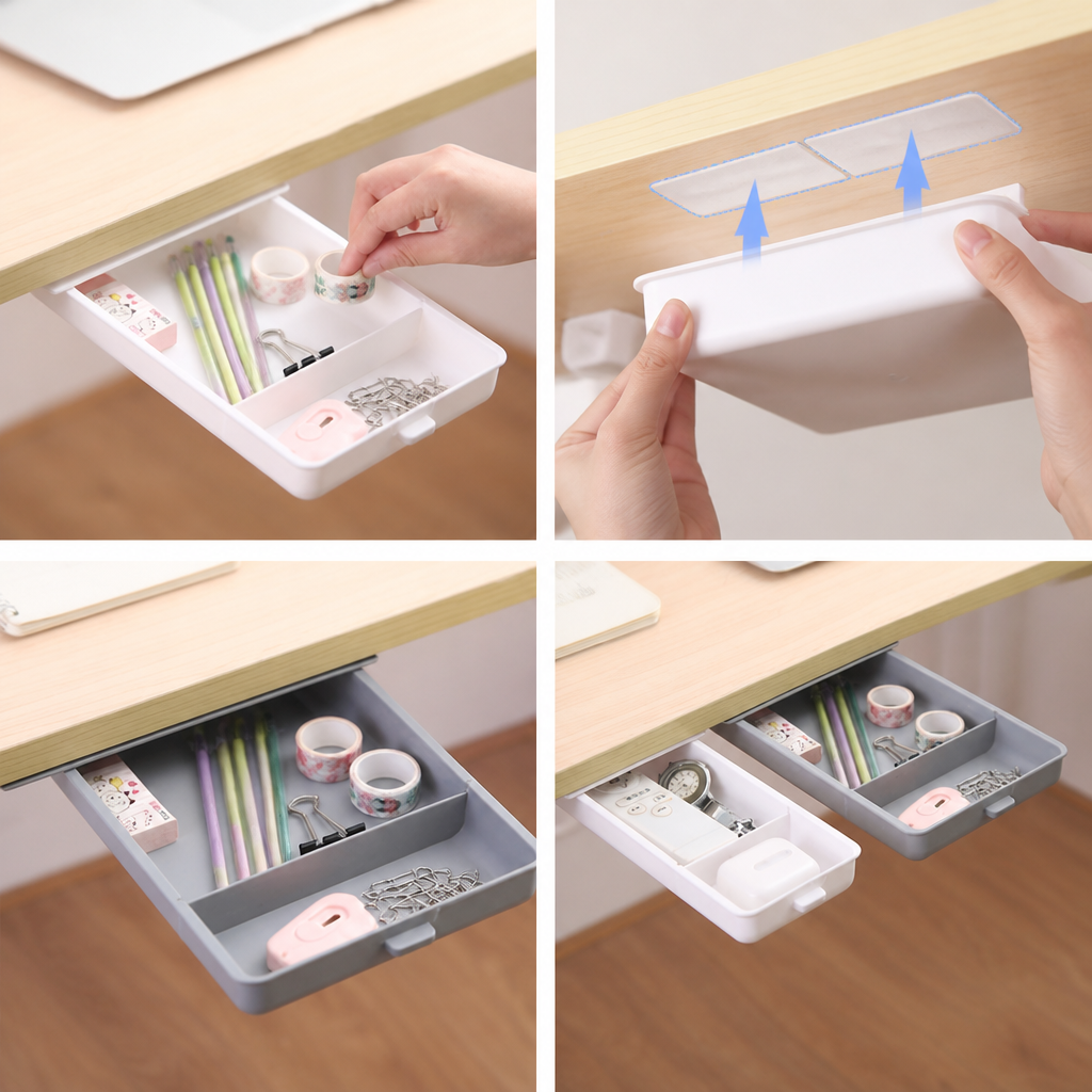 Slim Peel-And-Stick Under-Desk Storage Drawer (Set of 2)