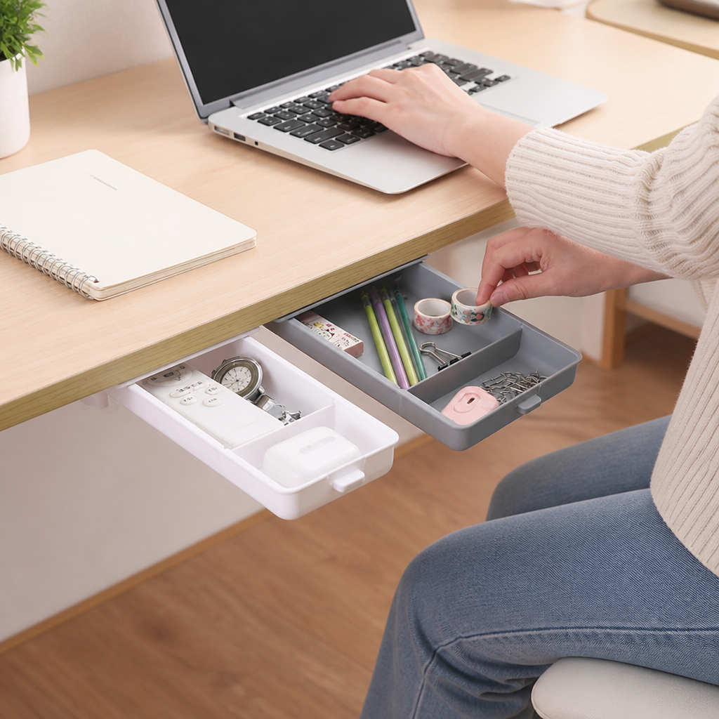 Slim Peel-And-Stick Under-Desk Storage Drawer (Set of 2)