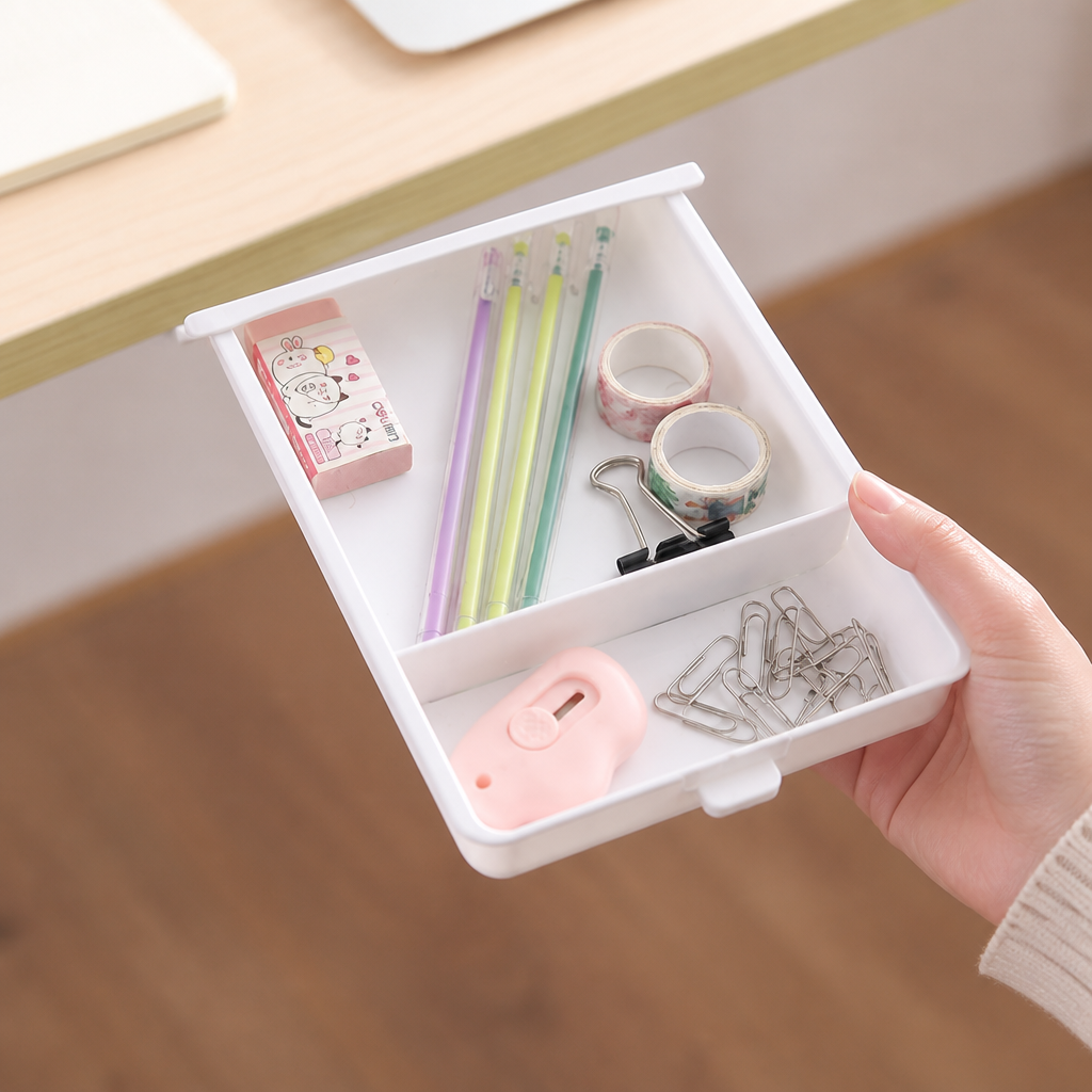 Slim Peel-And-Stick Under-Desk Storage Drawer (Set of 2)