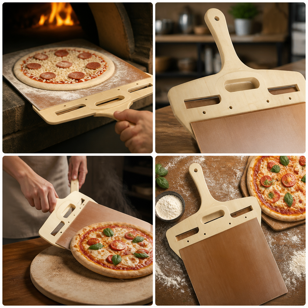 Smart Sliding Pizza Peel (Ergonomic Handle & Even Base Support)