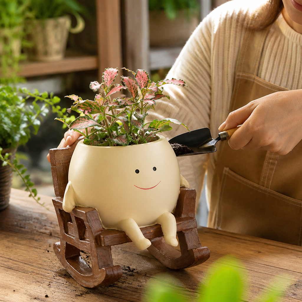 Smiling Face Weather-Resistant Resin Plant Pot (3 Styles)