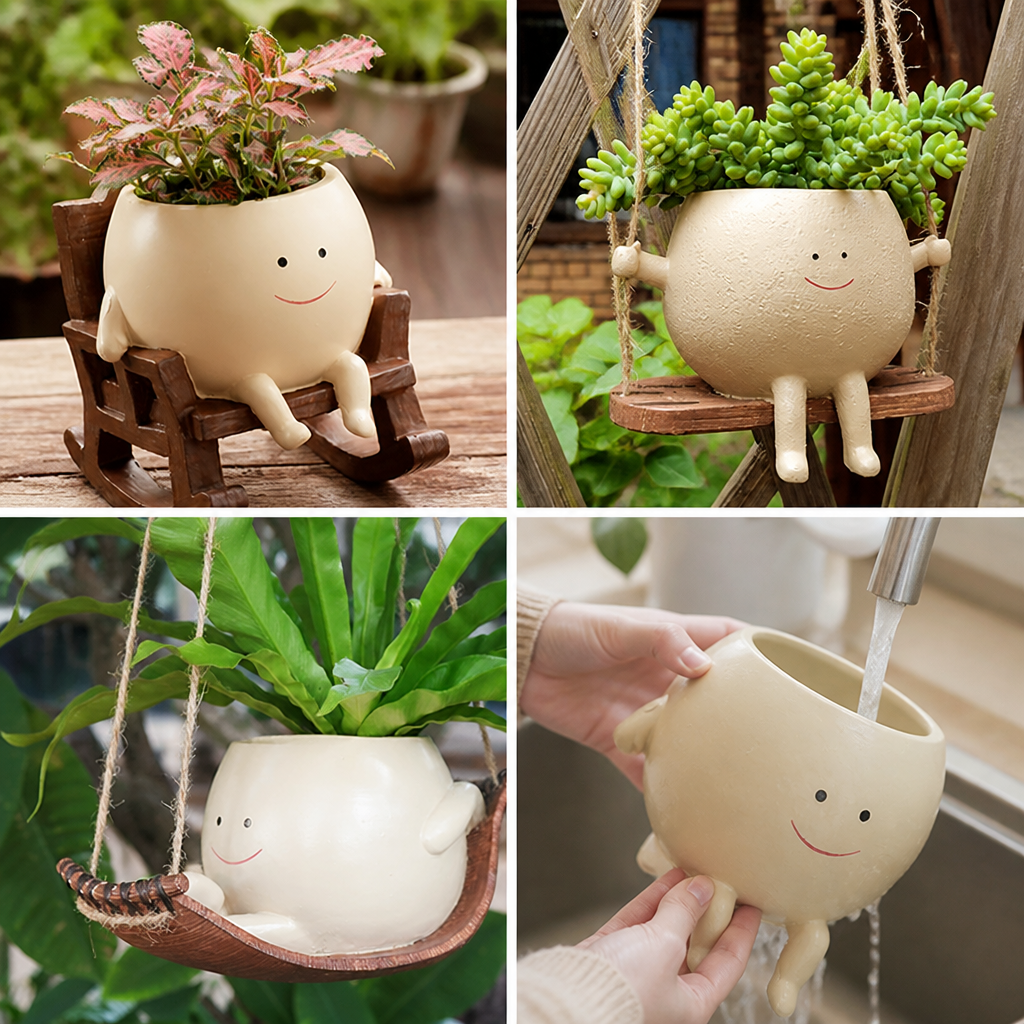 Smiling Face Weather-Resistant Resin Plant Pot (3 Styles)