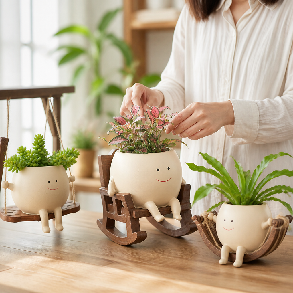 Smiling Face Weather-Resistant Resin Plant Pot (3 Styles)