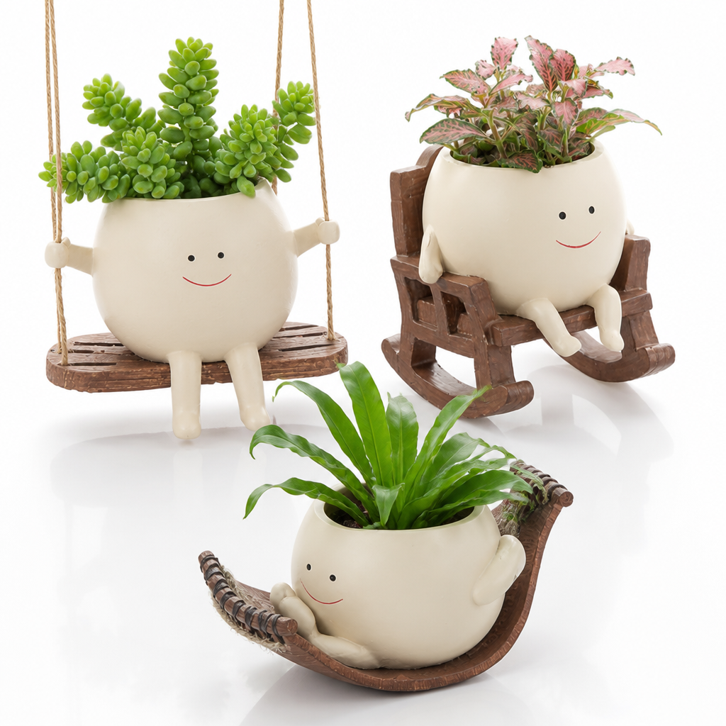 Smiling Face Weather-Resistant Resin Plant Pot (3 Styles)