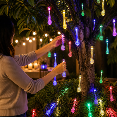 Solar Color-Changing Droplet String Lights (8 Modes)