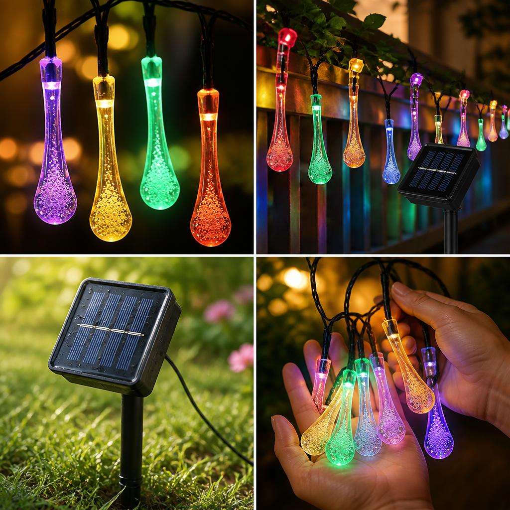 Solar Color-Changing Droplet String Lights (8 Modes)