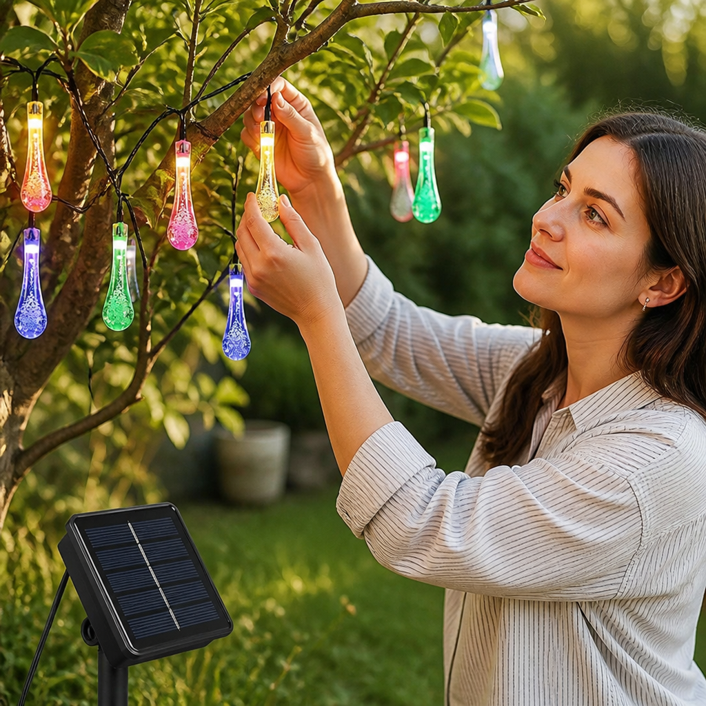 Solar Color-Changing Droplet String Lights (8 Modes)