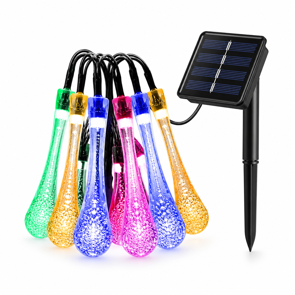Solar Color-Changing Droplet String Lights (8 Modes)