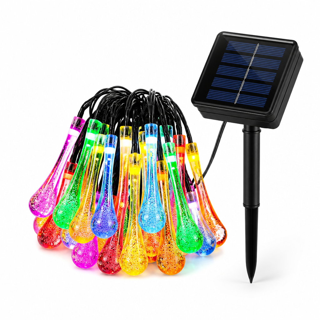 Solar Color-Changing Droplet String Lights (8 Modes)