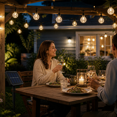Solar & Dusk Sensor Bubble Globe String Lights