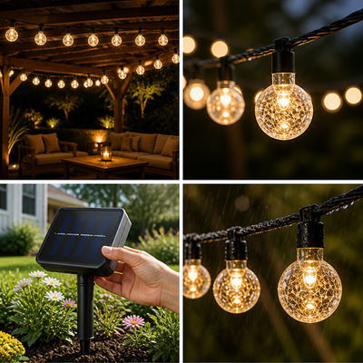 Solar & Dusk Sensor Bubble Globe String Lights