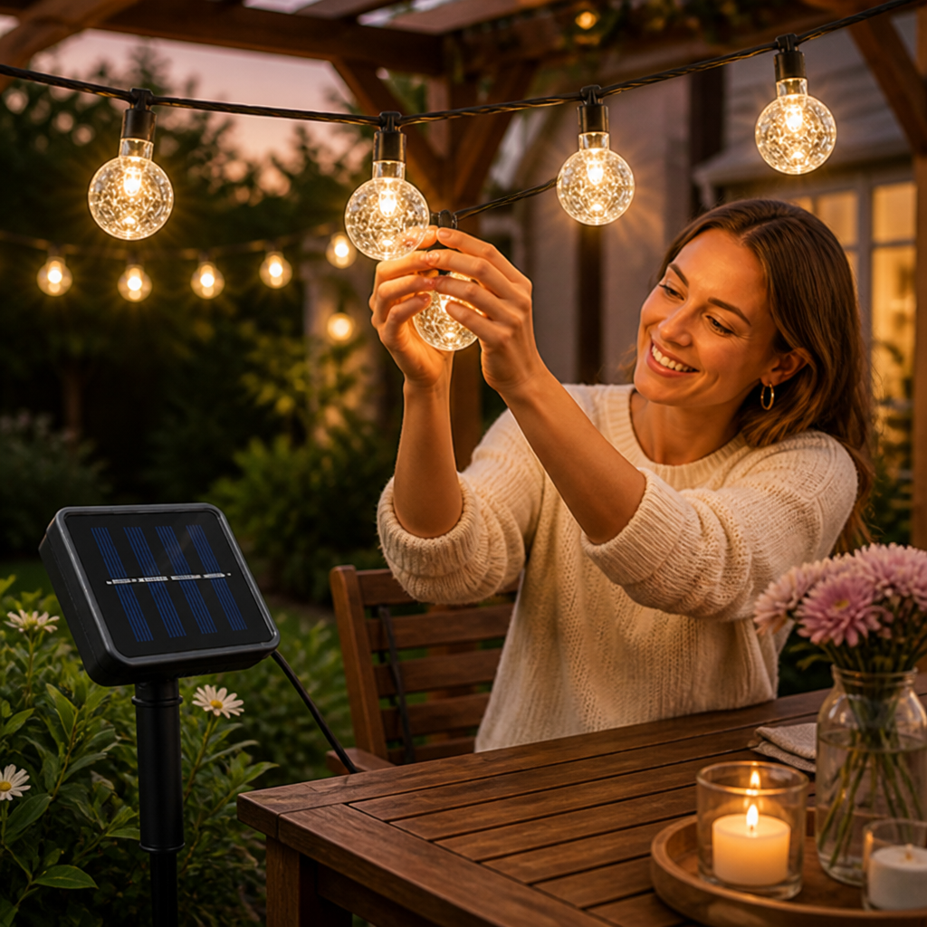 Solar & Dusk Sensor Bubble Globe String Lights