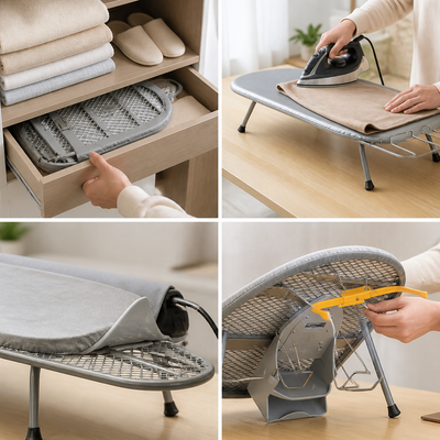 Space-Saving Foldable Ironing Board (Iron Holder & Padded Legs)