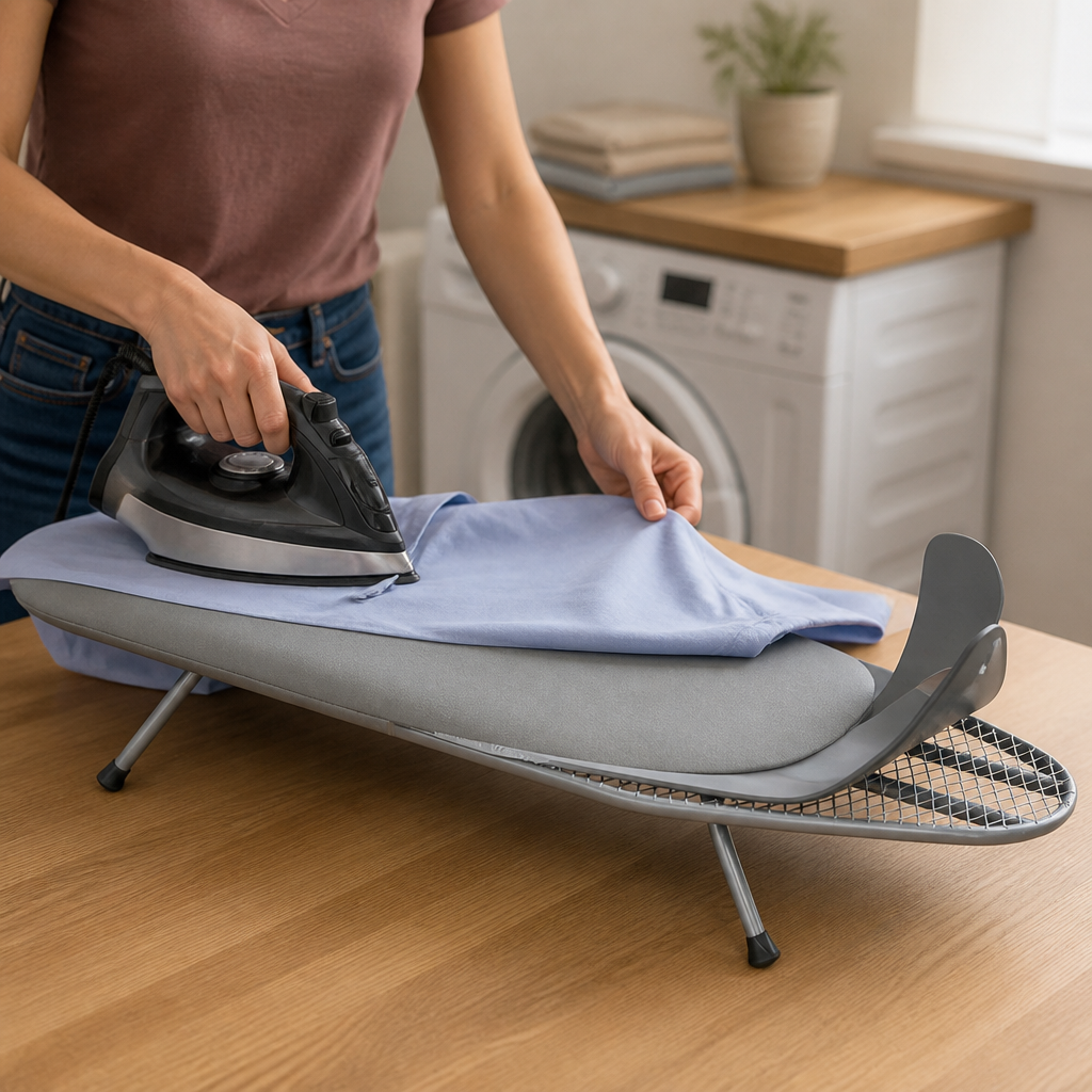 Space-Saving Foldable Ironing Board (Iron Holder & Padded Legs)