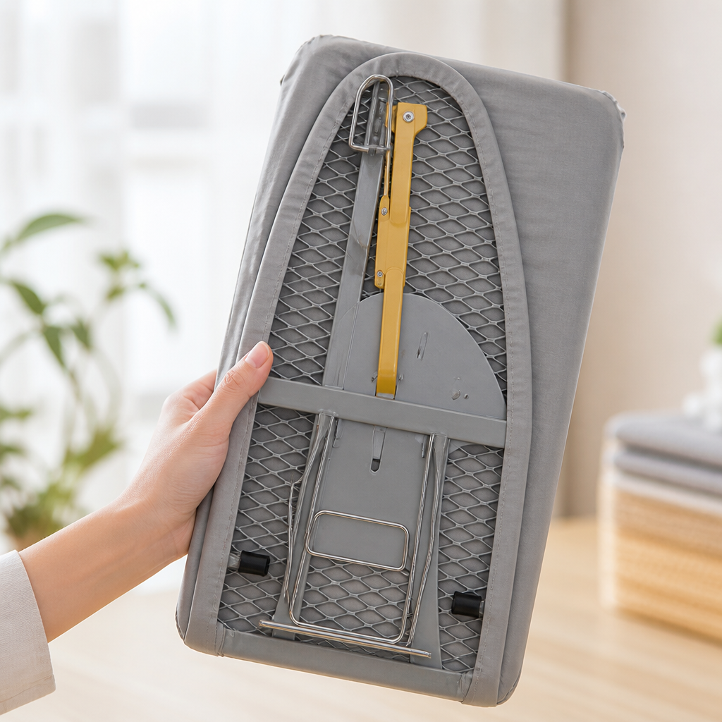 Space-Saving Foldable Ironing Board (Iron Holder & Padded Legs)
