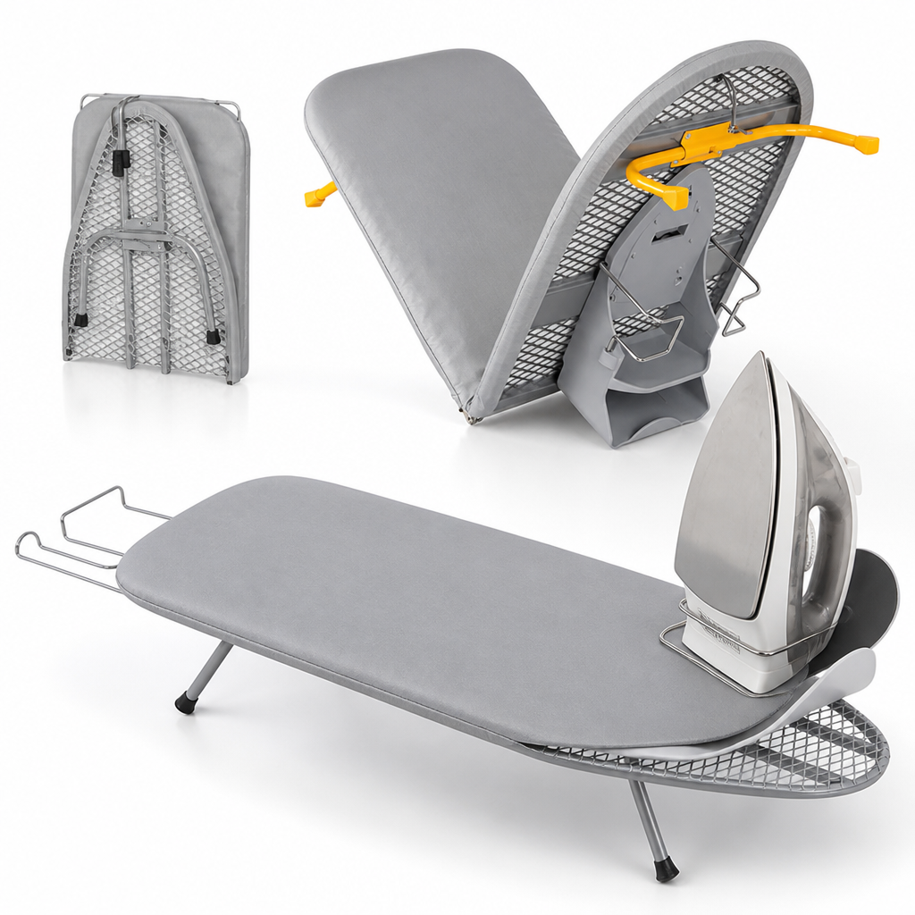 Space-Saving Foldable Ironing Board (Iron Holder & Padded Legs)