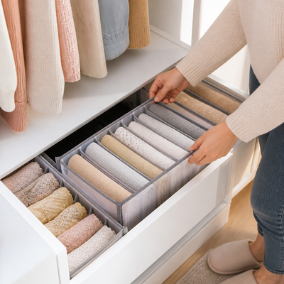 Space-Saving Foldable Nylon Drawer & Closet Organizer (7-Compartment)