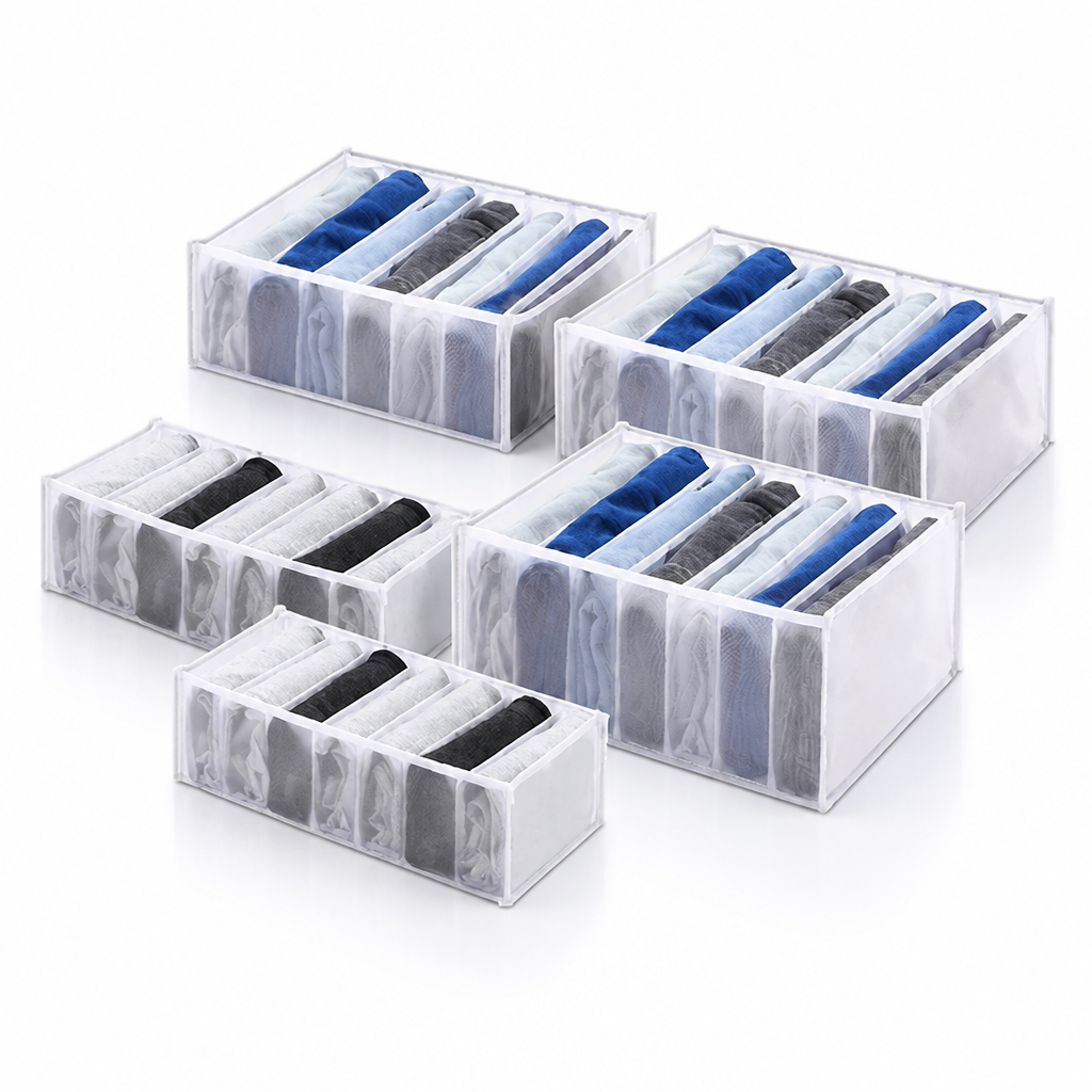 Space-Saving Foldable Nylon Drawer & Closet Organizer (7-Compartment)
