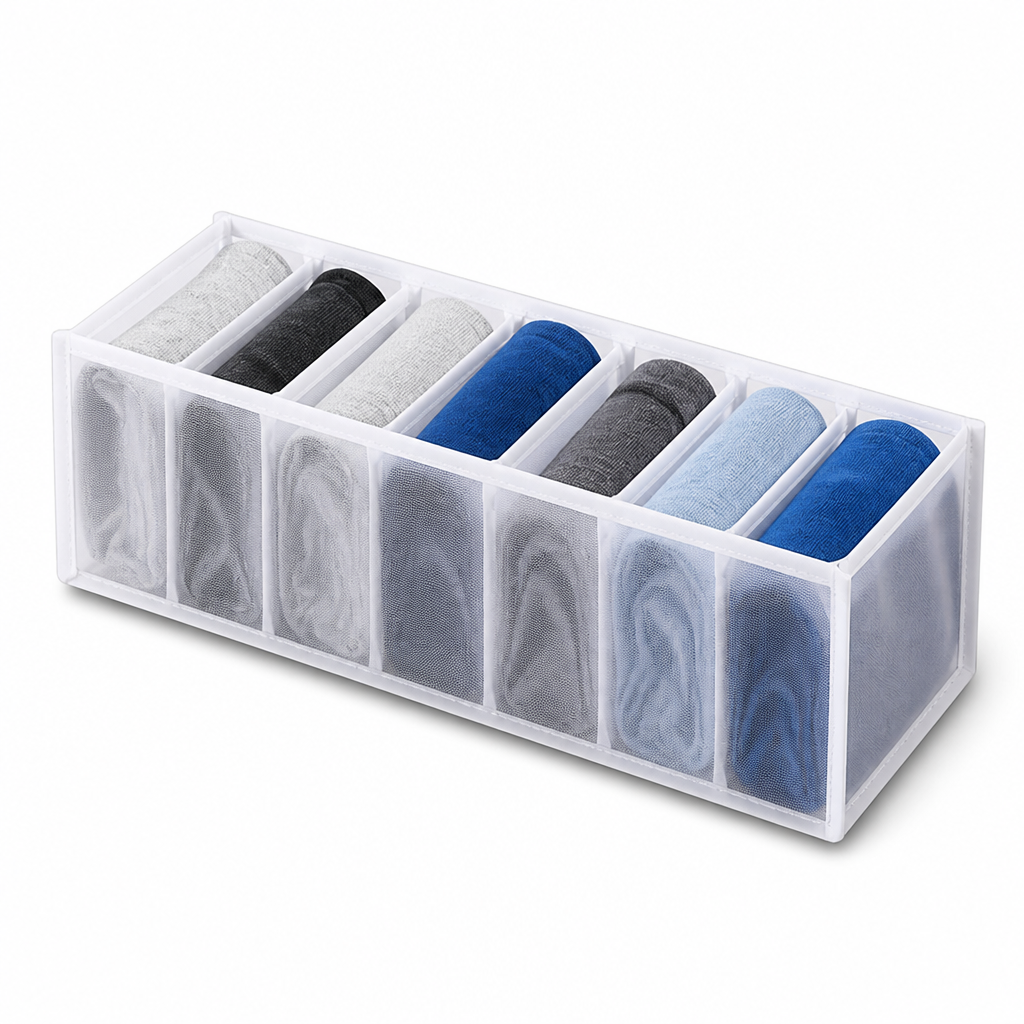 Space-Saving Foldable Nylon Drawer & Closet Organizer (7-Compartment)