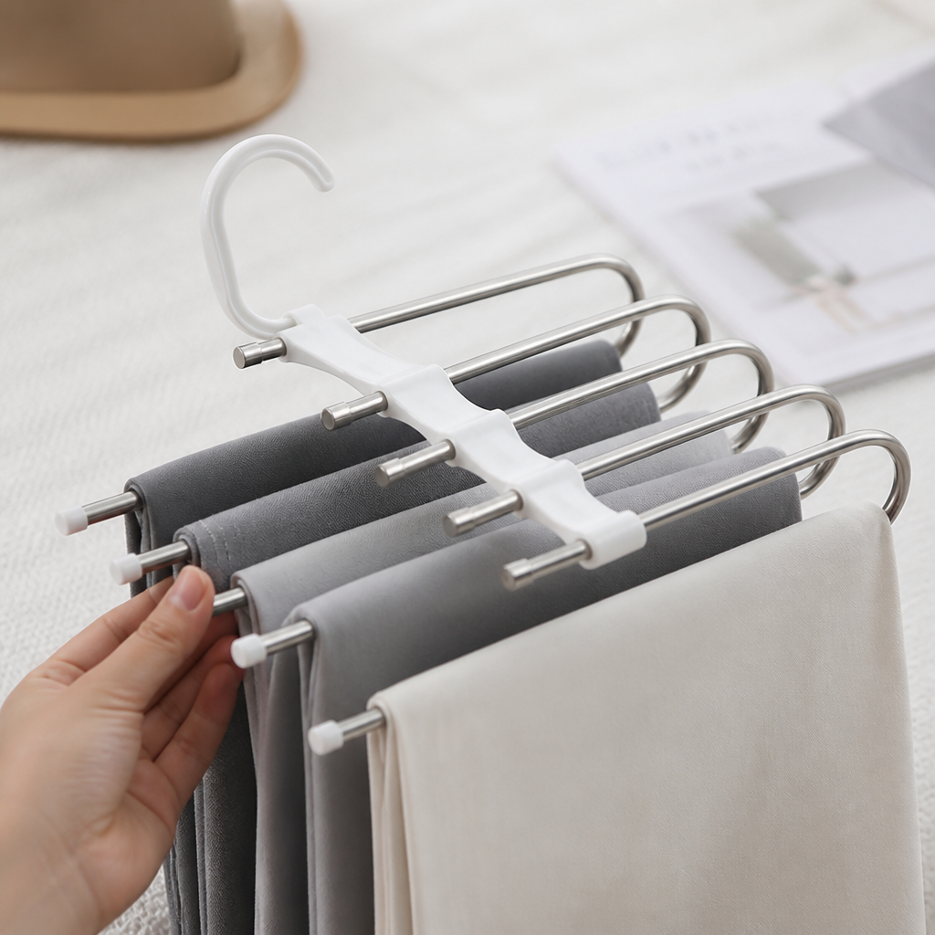 Space-Saving Stainless Steel Trouser Hanger (Holds 5 Pairs)