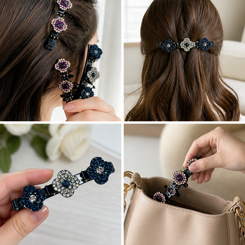Sparkling Rhinestone Hair Clip (Four-Blade Twist)