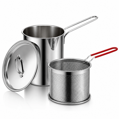 Stainless Steel Integrated Strainer Frying Pan (Draining Basket & Lid)