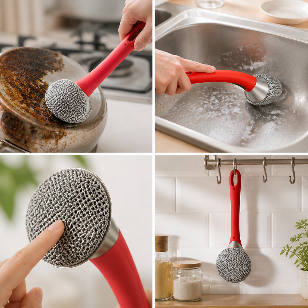 Stainless Steel Scrubber Kitchen Brush (Long Handle)