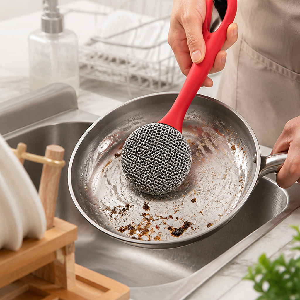 Stainless Steel Scrubber Kitchen Brush (Long Handle)