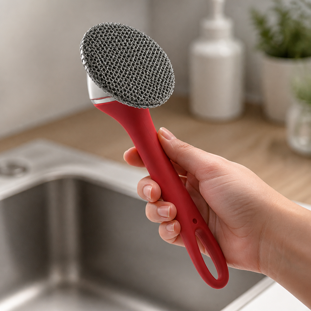 Stainless Steel Scrubber Kitchen Brush (Long Handle)