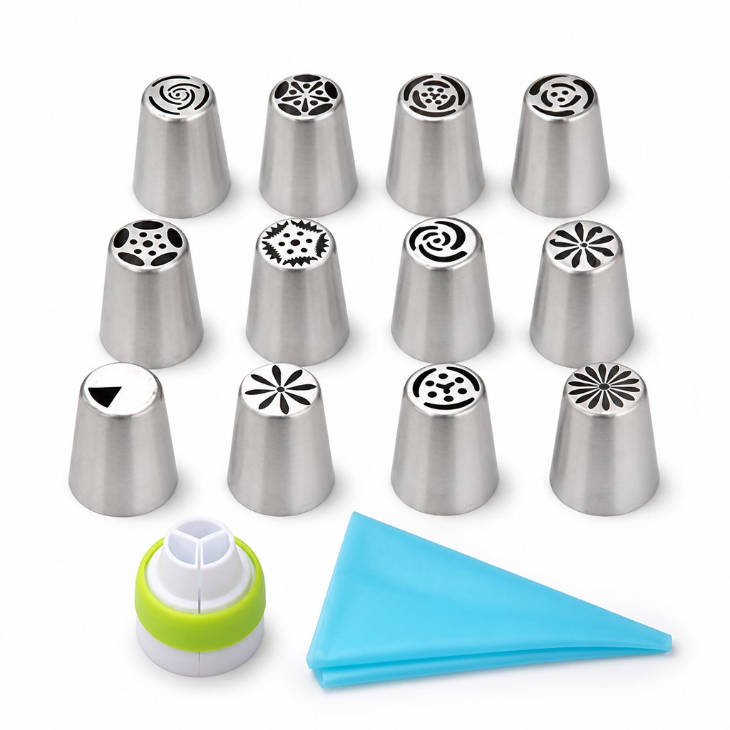 Stainless Steel Tulip Piping Tip Set (14-Piece)