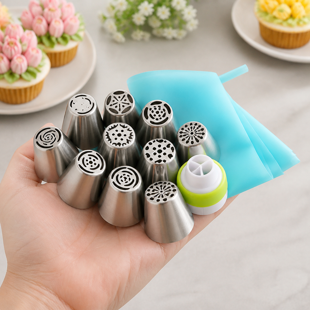Stainless Steel Tulip Piping Tip Set (14-Piece)