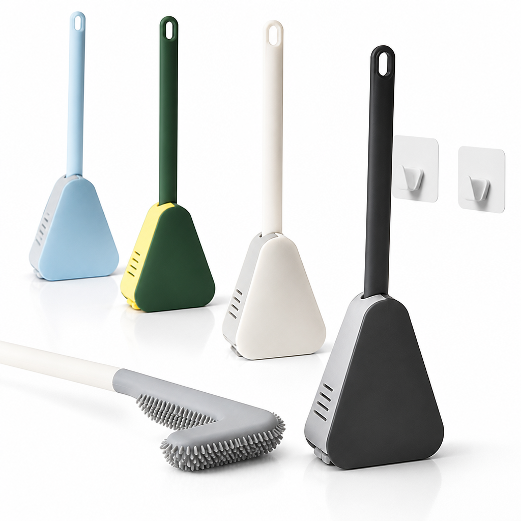 Triangular Silicone Toilet Brush (Wall-Mount Hook)