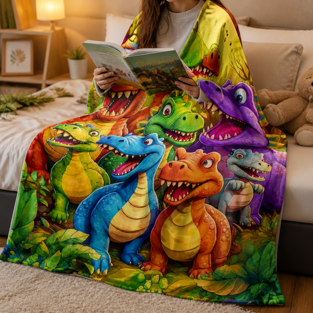 Ultra-Soft Plush Velvet Kids Blanket (Dinosaur Print)