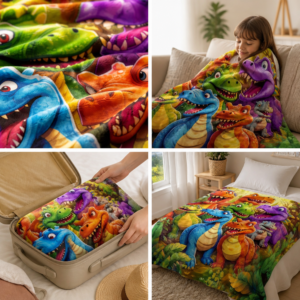 Ultra-Soft Plush Velvet Kids Blanket (Dinosaur Print)