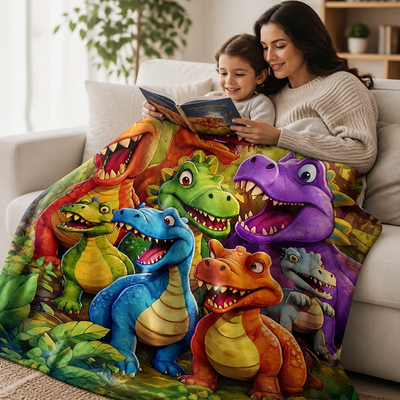 Ultra-Soft Plush Velvet Kids Blanket (Dinosaur Print)