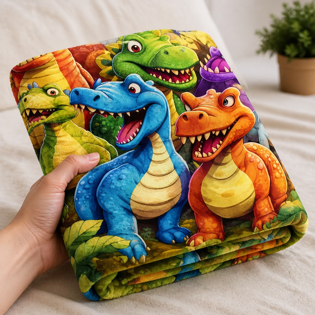 Ultra-Soft Plush Velvet Kids Blanket (Dinosaur Print)