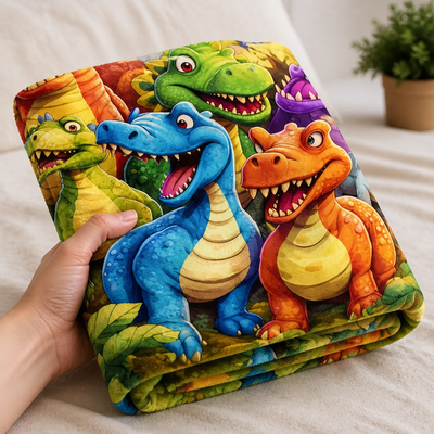 Ultra-Soft Plush Velvet Kids Blanket (Dinosaur Print)